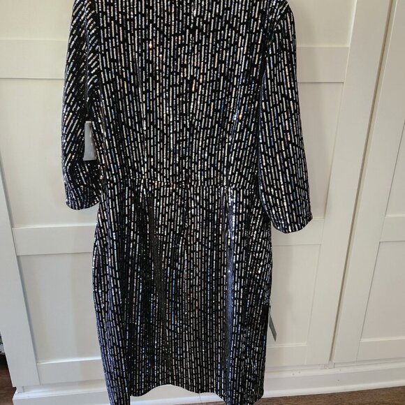 Lane Bryant Crossover Black Silver Sequin Velvet Sheath Dress Plus Size 14 NWT - Picture 7 of 9
